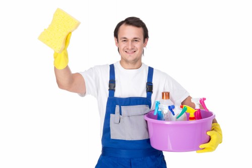 Technician preparing for steam carpet cleaning service