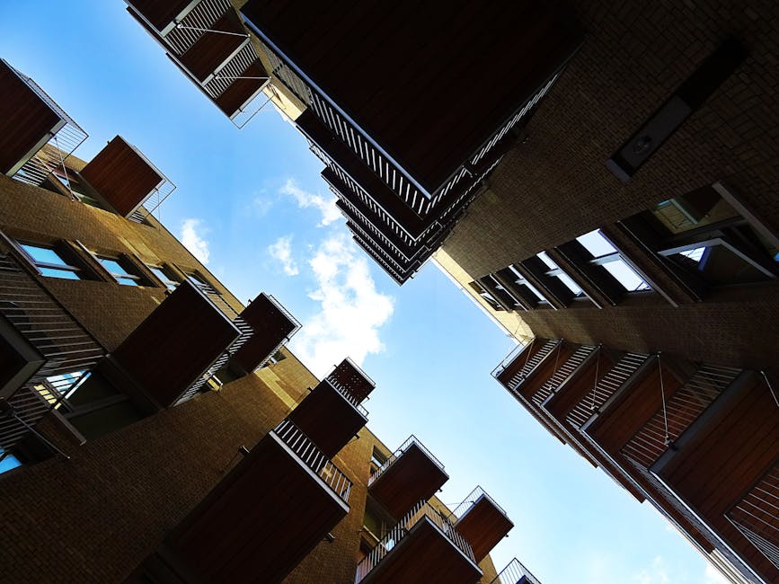 A wooden playground structure with tall, weathered wooden poles varying in height, some with birds perched on top, against a clear blue sky. The structure includes a platform with a rope net ladder, a